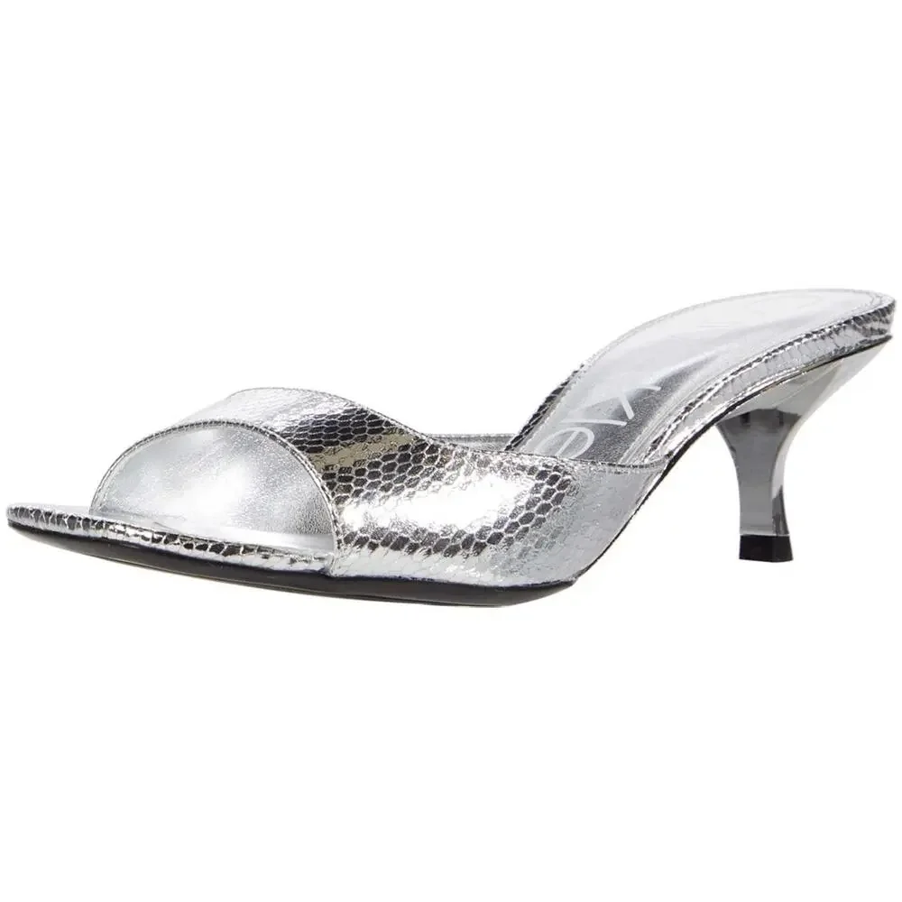 Calvin Klein Silver Glitter Kitten Heel Slide Sandals 5M NIB Glam Party Y2K - Picture 4 of 9